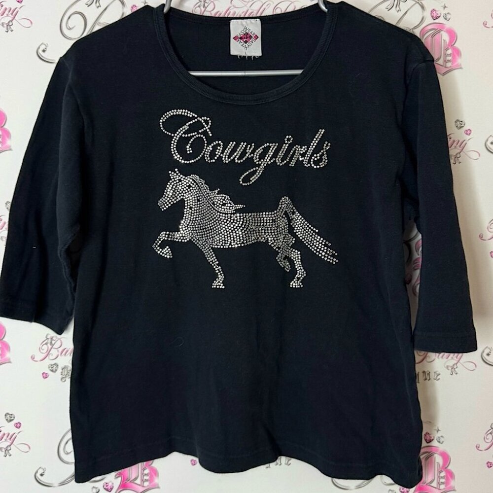 Easy wear rhinestone Cowgirls Black Shirt western bling crystals diamonds horse